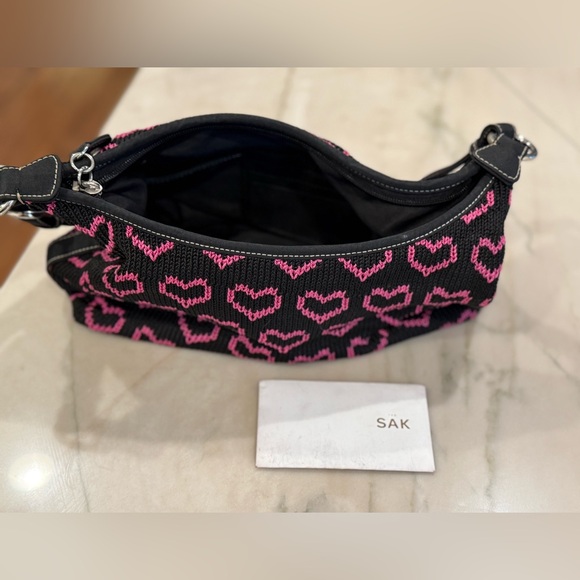 The Sak Knit Black and Pink Heart Shoulder Bag - Picture 3 of 12